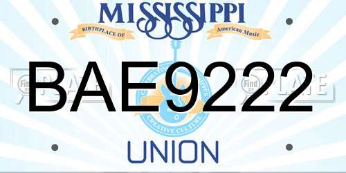BAE9222 Mississippi License Plate