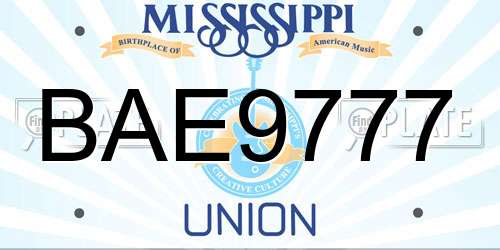 BAE9777 Mississippi License Plate