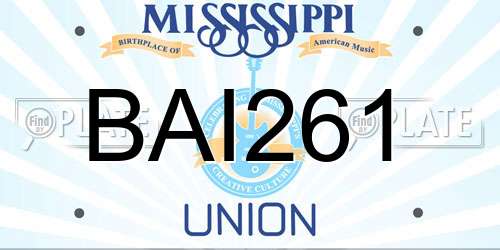 BAI261 Mississippi License Plate