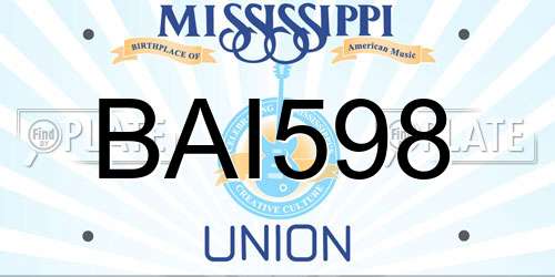BAI598 Mississippi License Plate