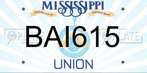 BAI615 Mississippi License Plate