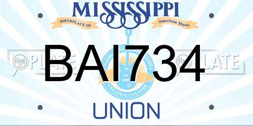 BAI734 Mississippi License Plate