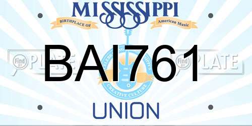 BAI761 Mississippi License Plate