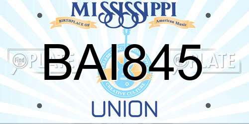 BAI845 Mississippi License Plate