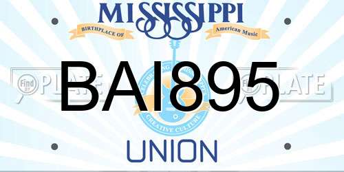 BAI895 Mississippi License Plate