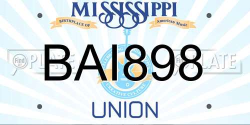 BAI898 Mississippi License Plate
