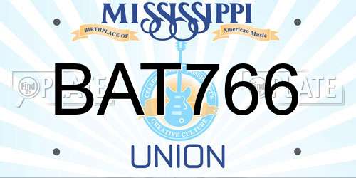 BAT766 Mississippi License Plate