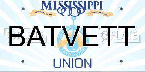 BATVETT Mississippi License Plate