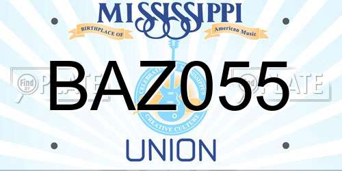 BAZ055 Mississippi License Plate