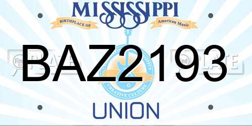 BAZ2193 Mississippi License Plate