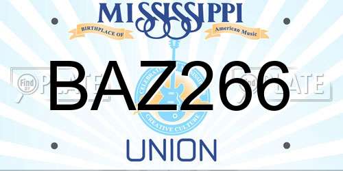BAZ266 Mississippi License Plate