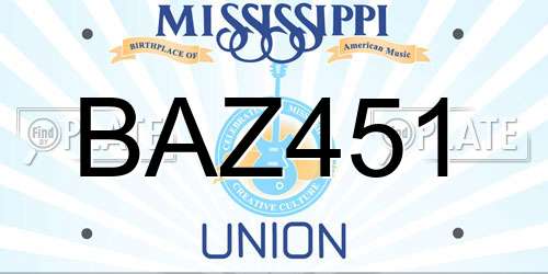 BAZ451 Mississippi License Plate
