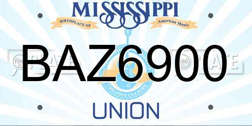 BAZ6900 Mississippi License Plate