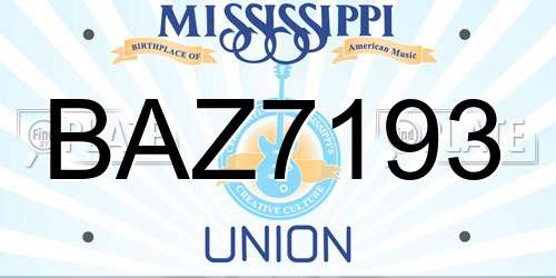 BAZ7193 Mississippi License Plate