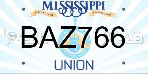 BAZ766 Mississippi License Plate