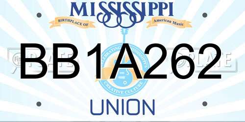 BB1A262 Mississippi License Plate