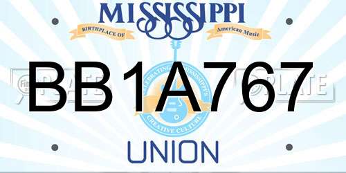 BB1A767 Mississippi License Plate