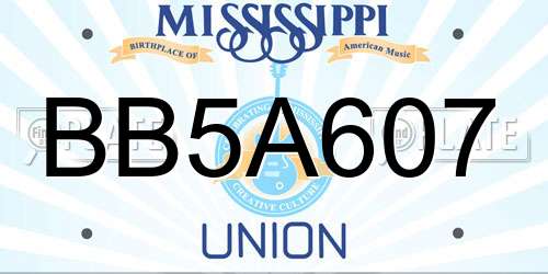 BB5A607 Mississippi License Plate