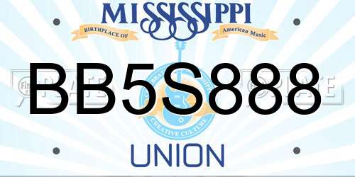 BB5S888 Mississippi License Plate