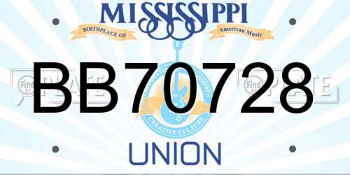BB70728 Mississippi License Plate