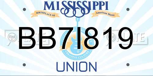 BB7I819 Mississippi License Plate