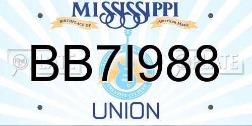 BB7I988 Mississippi License Plate