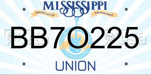 BB7O225 Mississippi License Plate