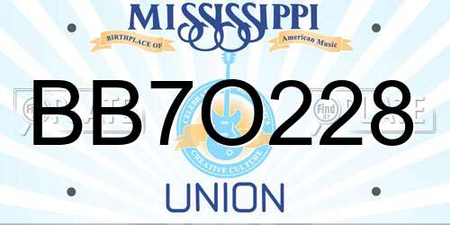 BB7O228 Mississippi License Plate