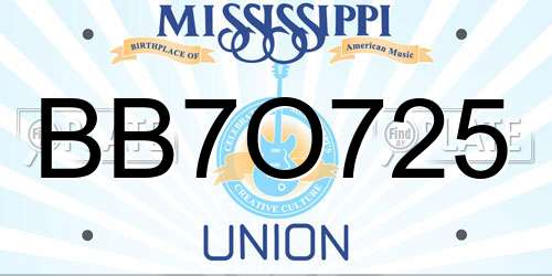 BB7O725 Mississippi License Plate