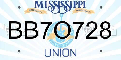 BB7O728 Mississippi License Plate