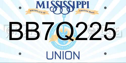 BB7Q225 Mississippi License Plate