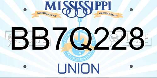 BB7Q228 Mississippi License Plate