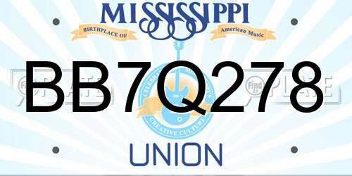 BB7Q278 Mississippi License Plate
