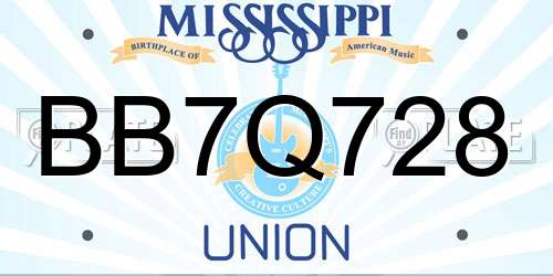 BB7Q728 Mississippi License Plate