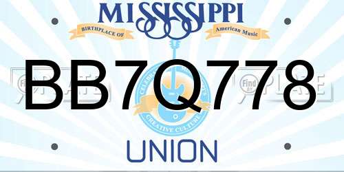 BB7Q778 Mississippi License Plate