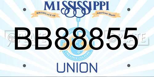 BB88855 Mississippi License Plate