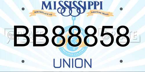 BB88858 Mississippi License Plate