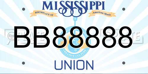 BB88888 Mississippi License Plate
