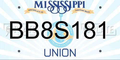 BB8S181 Mississippi License Plate
