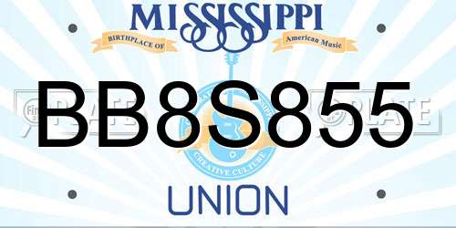 BB8S855 Mississippi License Plate