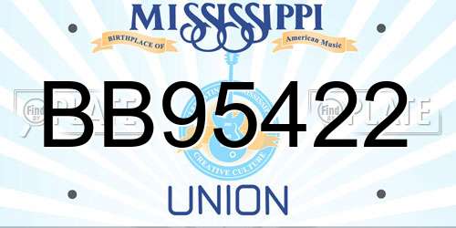 BB95422 Mississippi License Plate