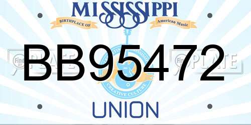 BB95472 Mississippi License Plate