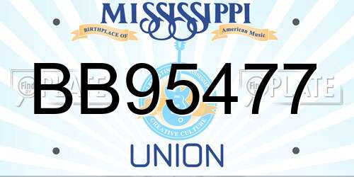 BB95477 Mississippi License Plate