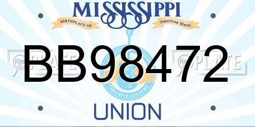 BB98472 Mississippi License Plate