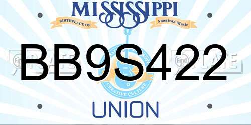 BB9S422 Mississippi License Plate