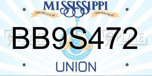BB9S472 Mississippi License Plate