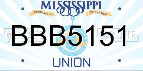 BBB5151 Mississippi License Plate