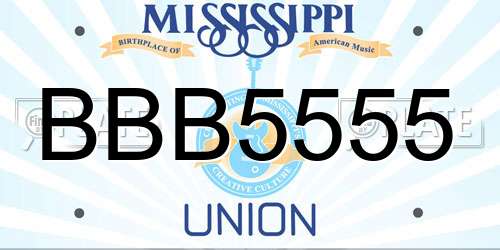 BBB5555 Mississippi License Plate