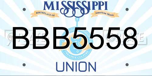 BBB5558 Mississippi License Plate