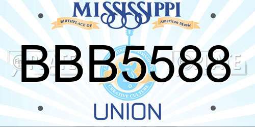 BBB5588 Mississippi License Plate